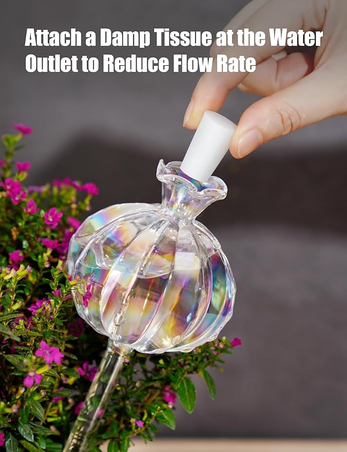 NiHome Plant Watering Globes 4-Pack, Iridescent Glass Cactus Self Watering Globe, Glass Waterer for Potted Plants - 4.7OZ/140 ML Capacity Automatic Mini Irrigation System, Adorable Gardening Gift