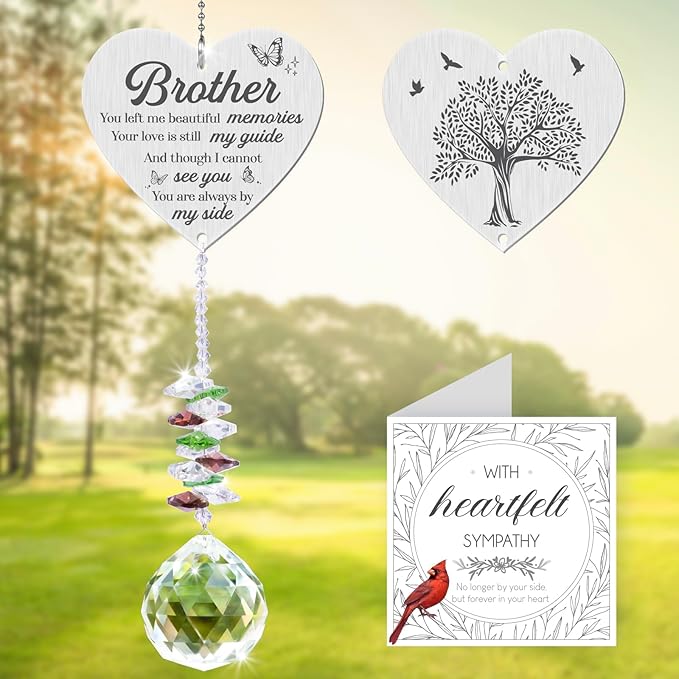 Sympathy Gifts for Loss of Brother,Memorial Crystal Suncatcher,Memorial Gifts for Loss of Brother,Hanging Crystals Ornament for Window Rainbow Maker Prisms Home Decor Gift