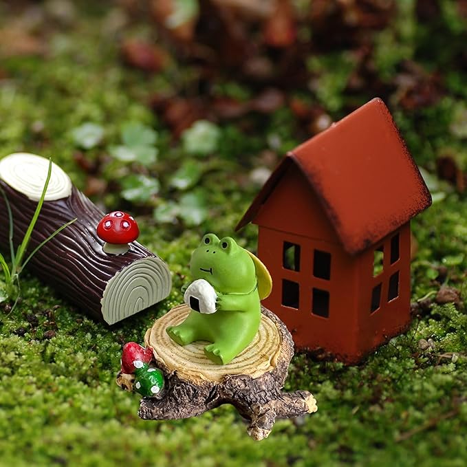 Miniature Frog Figurines - Cute Frog Sculpture for Outdoor Fairy Garden and Desk Decorations - Adorable Figurine Statue Decor for Plant Shelf, Desk, Office, Bedroom