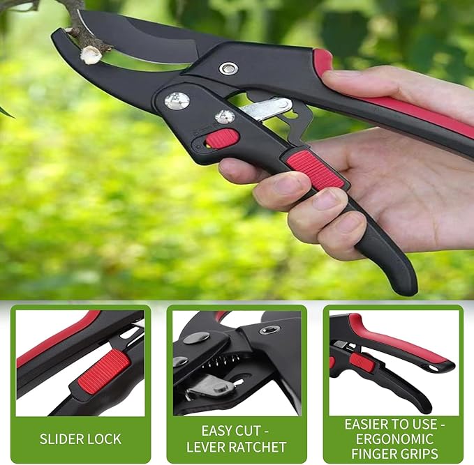 Upgraded Garden Clippers, Adjustable Germany Pruners, Work 3 Times Easier, Professional Pruning Shears, Cutting Rose, Flower, Hedge, Stem, Sharp Gardening Scissors, Arthritis Weak Hand Snips