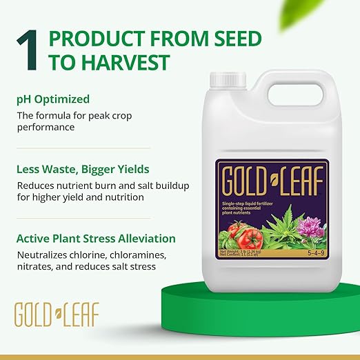 1 Gallon Gold Leaf Liquid Fertilizer Single-Step Plant Fertilizer with Every Essential Nutrient for Healthy Bigger Buds and Blooms, Optimized pH for Soil, Hydroponics, and Coco Growers
