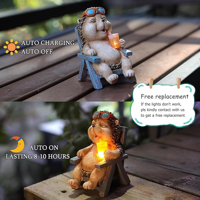 Miniature Hedgehog Figurine Garden Decor, Solar Resin Hedgehog Statue for Outside Garden Lawn Yard Patio& Home Office Decorations,Ideal Hedgehog Ornaments Garden Birthday Gifts for Mom Women Grandma
