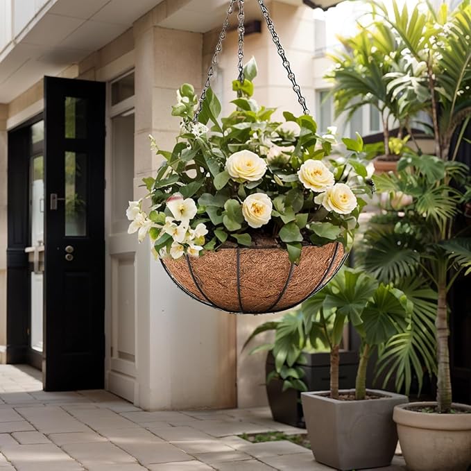 Hanging Baskets for Plants Outdoor(12 inch 4 Pack)- Coconut Coir Hanging Planters Outdoor,Metal Wire Baskets with Coco Liner, Hanging Pots for Plants Indoor, Hanging Flower Pots for Railings