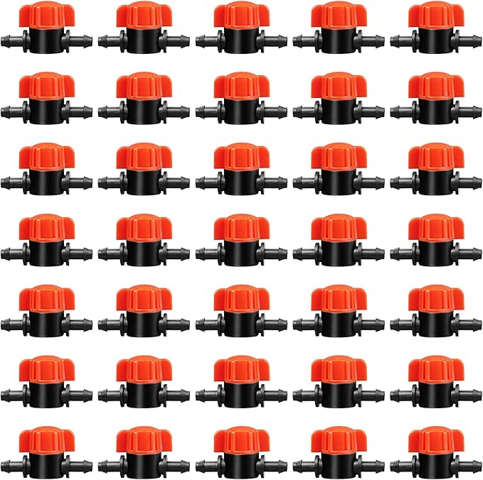 1/4" Drip Irrigation Valves, 35 Pcs Drip Irrigation Shut Off Switch Valve for 1/4 Inch Drip Irrigation Tubing, Water Flow Control Valve Drip Line Cut Off Valve for Drip Sprinkler Garden Systems