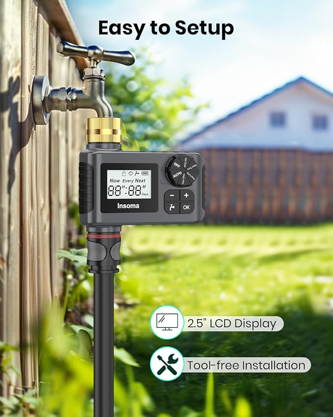 2 PCS Water Timer with Brass Inlet, Water Sprinkler Timer with Rain Delay/Manual/Automatic Drip Irrigation and Lawn Watering System for Yard