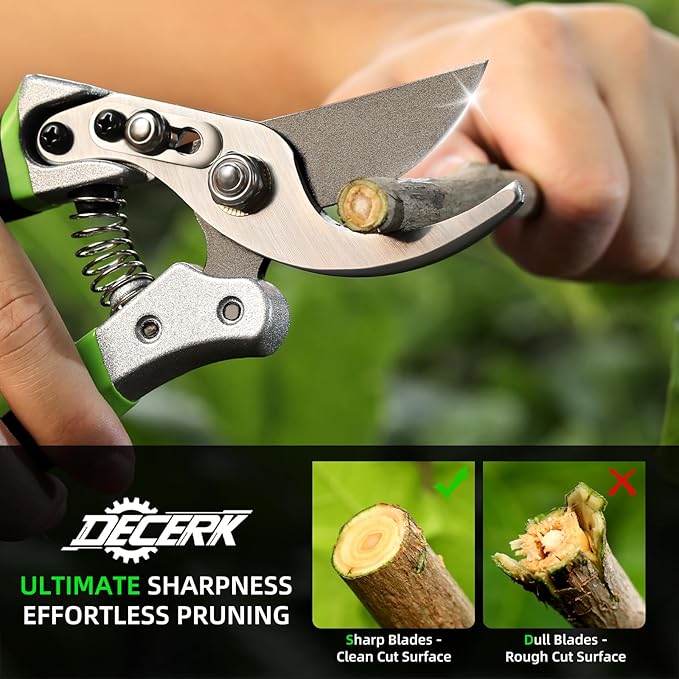 Pruning Shears for Gardening - DECERK 8.5" Professional Bypass Garden Scissors & Clippers, Super Sharp SK5 Blade, Ergonomic Handle Heavy Duty Hand Held Pruners, Gardening Gift for Women Men, 2025 Tool