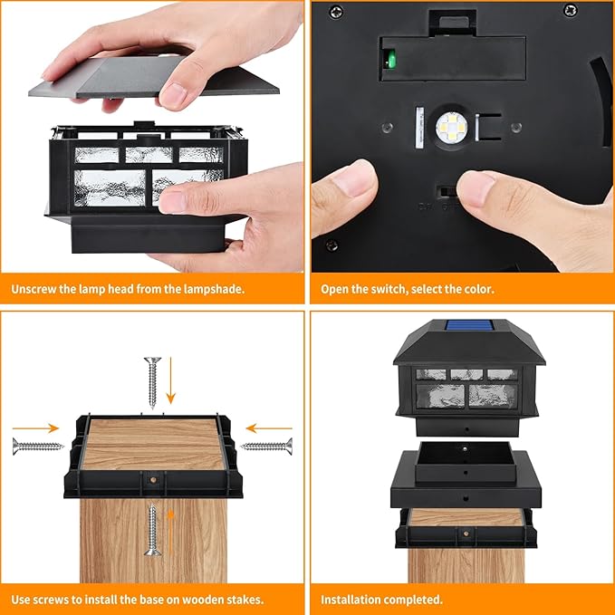 Solar Post Cap Lights Fit 3.5x3.5 4x4 5x5 Wood Posts Black Fence Post Light Solar Powered 12 Packs