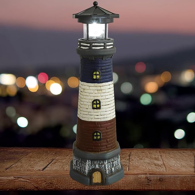 Solar Light Tower Lighthouse Night Light Solar Rotating Lighthouse Outdoor Lighthouse Ornaments Outdoor Solar Lantern Garden Decor Street Light Resin to Rotate