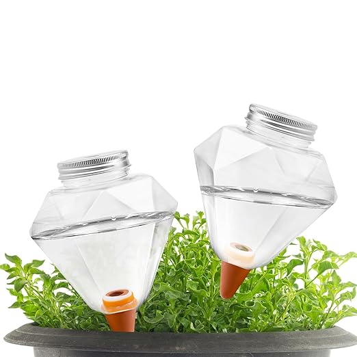 Watering Globes XL - 2 Pcs Diamond Plastic Shape Plant Watering Globes Self Watering Planter Insert 17oz Large for Indoor&Outdoor Plants Watering Bulbs