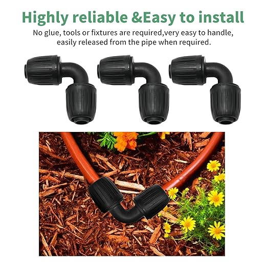 18Pcs Drip Irrigation Fittings Kit, 2 Elbows, 4 End Caps, 3 Tees, 3 Switch Valves, 3 T Connectors, 3pcs 1/2" to 1/4" Reducers, Barbed Locked Nuts Connectors for Watering System