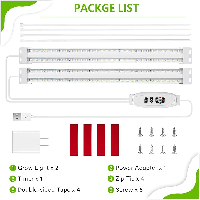 FOXGARDEN Dual-Row Grow Lights for Indoor Plants Full Spectrum, 240 LEDs Grow Light Strip, Plant Lights for Indoor Growing with 4/8/12H Timer, Plant Grow Lights for Plant Shelf, 10 Dimmable Levels
