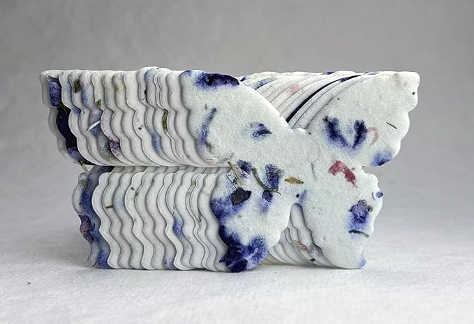 Of The Earth Handmade Paper - Wildflower Seed Paper Butterfly Shape - Large 3" - Set of 24 (45s Purple Recycled)