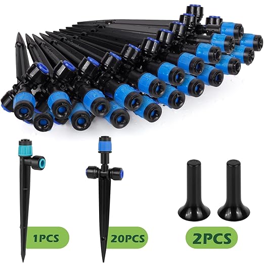 20PCS Adjustable Drip Irrigation Emitters(Fan-shaped) Kit-Quick Connect for 1/4" Tubing, Dual Adjustment System-Easy to Install Drippers for Precise Garden Watering of Vegetables,Shrubs&Flowers