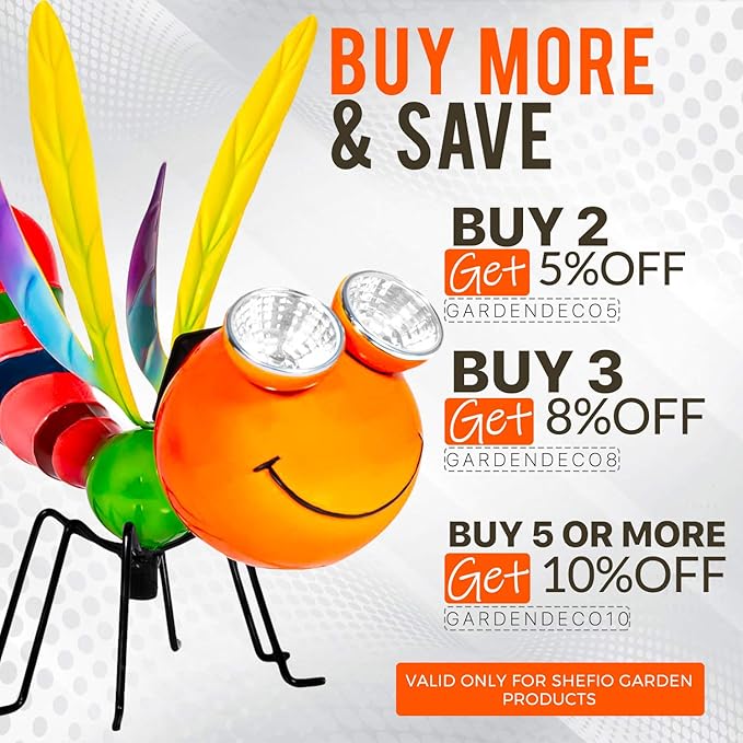 Shefio Dragonfly Solar Light - Metal Yard Art - Add Whimsy To Your Garden - Solar Yard Decorations - Outdoor Decor