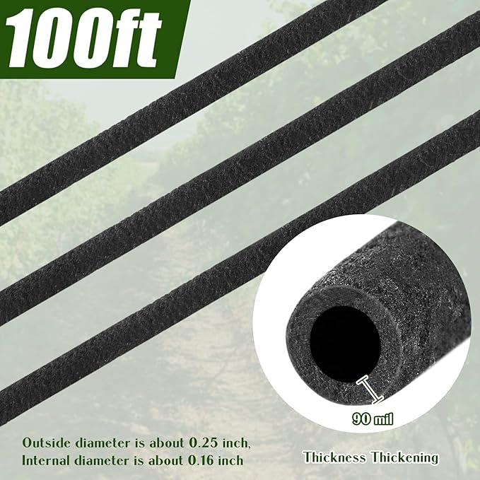 Sasylvia 100 ft 1/4 in Irrigation Tubing Soaker Hose System, Rubber and PE Material, Porous Drip Line for Watering Hydroponics Vegetable Beds, Black