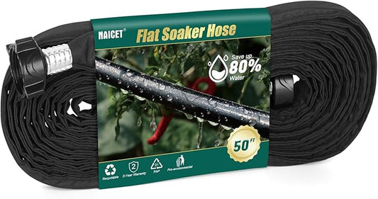 Flat Soaker Hose 50FT Lightweight and Flexible Irrigation Solution for Garden Beds, Flower Beds, and Lawns (50FT)