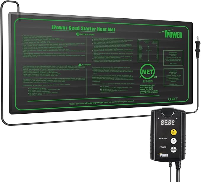 iPower 10" x 20" Warm Hydroponic Seedling Heat Mat and Digital Thermostat Control Combo Set for Seed Germination, Black