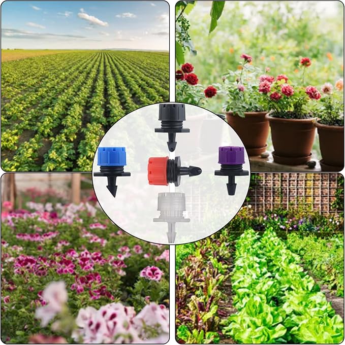 150 Pcs Adjustable Micro Drip Irrigation Sprinklers 1/4 Inch Universal 8-Hole Flow Dripper Garden Irrigation Nozzles for 4mm/7mm Tube Watering System (Red)