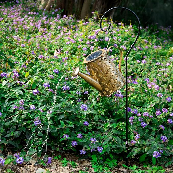 Garden Decor Solar Lights Outdoor Large Hanging Waterproof Watering Can Landscape Lights Outside Decorations for Yard Front Porch Patio Backyard Gardening Gift for Mom Grandma Women Birthday