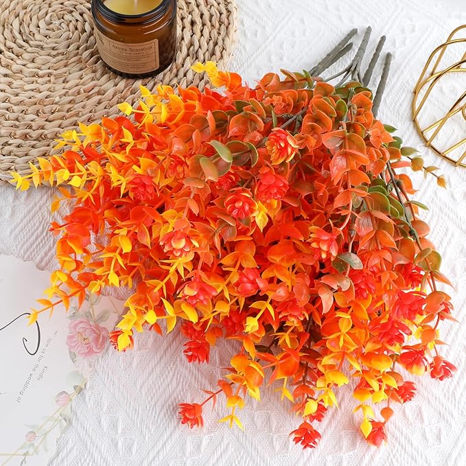 12 Bundles Artificial Fall Flowers Outdoor,No Fade Fake Plastic Flowers,Faux Autumn Plants for Thanksgiving Xmas Decor,Hanging Planters Indoor Outside Garden Porch Window Box Home Wedding