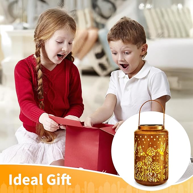 ODEETRONIC 2Pack Hummingbird Solar Lanterns - LED Solar Lantern Lights Outdoor Waterproof, Garden Lantern Lights Birthday Gift for Women, Metal Hummingbird Hanging Lanterns for Garden Yard Patio Decor