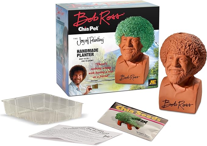 Chia Pet Bob Ross with Seed Pack, Decorative Pottery Planter, Easy to Do and Fun to Grow, Novelty Gift, Perfect for Any Occasion