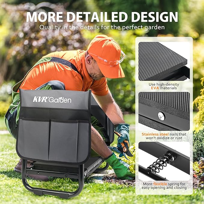 KVR Garden Kneeler Seat Heavy Duty, 2024 Upgraded Garden Bench Widened 10.2", Anti-Rust & Anti-Wear, Foldable Gardening Stool Prevents Back Pain Knees, Gift for Women Men, Seniors, Mom, Dad