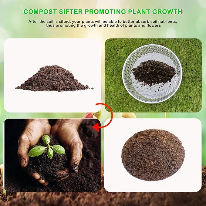 1/8 Inch Compost Sifter for Garden Sand Soil, Garden Potting Mesh Sieve Sifting Pan,Soil Sifter Mesh Gardening Tool Best for Plants and Flowers Growth