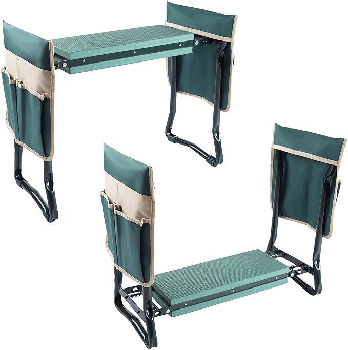 Garden Kneeler and Seat - Kneeling Pad Garden Stool with Tool Pouches - Gardening Gifts for Mom, Dad, Seniors, or Grandparents by Pure Garden (Green)