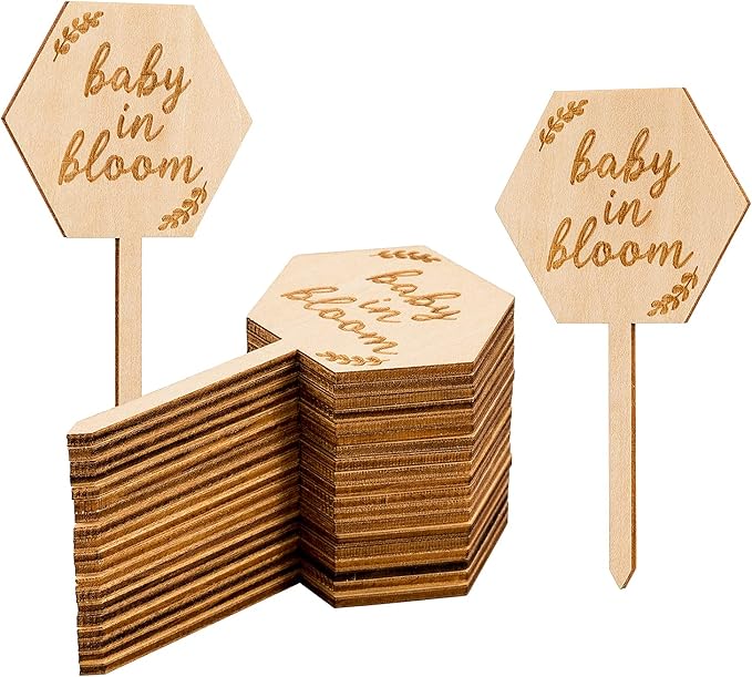 Baby in Bloom Succulent Tags Baby Shower Favors Gifts, PARBEE 40PCS Hexagon Plant Stakes Labels Gift Wooden Garden Stakes Succulent Plant Markers