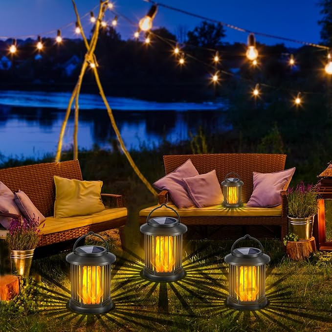 Solar Lanterns Outdoor Waterproof,Hanging Solar Flame Lantern,Outdoor Lantern Decor for Porch,Patio,Garden,Suitable for Daily Lighting or Christmas Decoration, 2 Pack