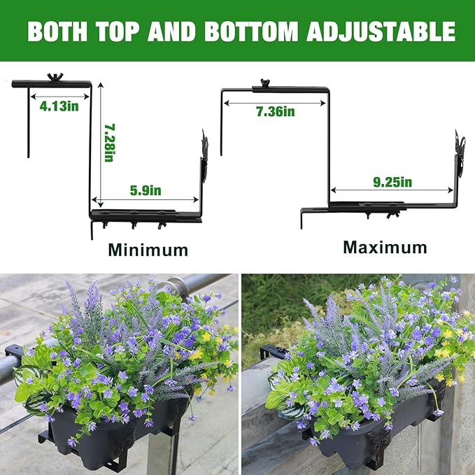 Planter Box Brackets, Adjustable Window Boxes Planters Brackets with Butterfly, Hanging Flower Box Stand Hooks for Deck Railing Pergola Balcony Garden - 6 pack