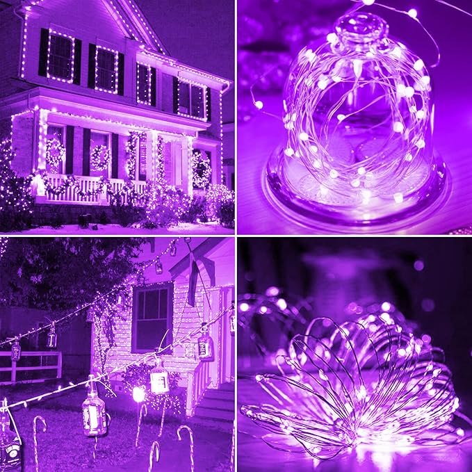 String Lights, 2 Pack Battery Operated String Lights with Remote Timer Waterproof 8 Modes String Lights for Bedroom,Garden,Party,Xmas Tree Indoor Outdoor Decorations (Purple, 36)