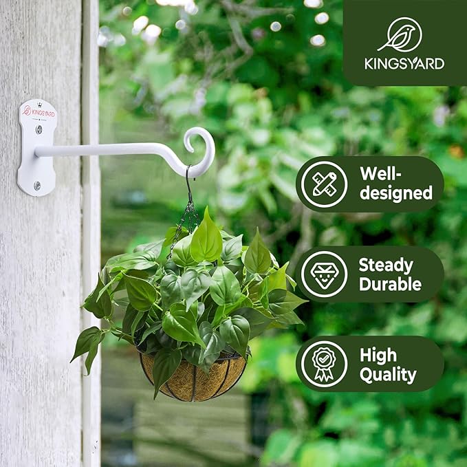 Kingsyard 2 Pack Wall Plant Hanger - Heavy Duty Metal Hanging Bracket Hooks for Hanging Plant Bird Feeders Lanterns Wind Chimes Indoor/Outdoor. White