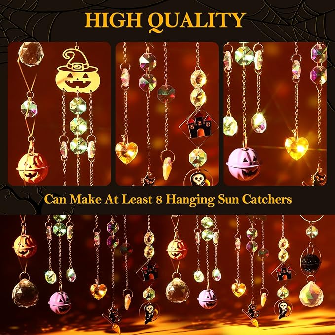 270 Pcs Halloween DIY Crystal Sun Catchers Indoor Window, Hanging Prism Suncatchers for Halloween Decorations, Outdoor Halloween DIY Suncatcher Kit, Glass Crystal Sun Catcher Crafts for Adult…
