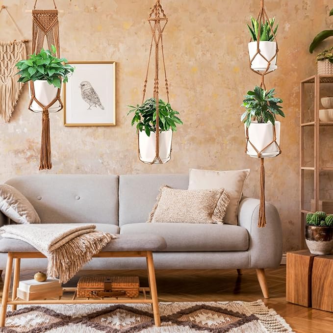 Macrame Plant Hangers, 6Pack Hanging Planters for Indoor Plants w/ 6 Set Hangers Kit Handmade Macromay Plant Hangers Indoor Flower Pots Holder Stand for Boho Home Décor (POTS NOT Included)