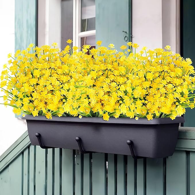 24 Bundles Artificial Flowers for Outdoor,UV Resistant No Fade Fake Plastic Flowers Faux Plants for Hanging Planters Decoration Indoor Outside Garden Porch Window Box Home Wedding Farmhouse