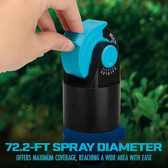 Aqua Joe AJ-6PSTB-MAX HD Sprinkler & Mister W/Metal Tripod Base, 6 Patterns, 4100 Sq. Ft. Coverage, Blue