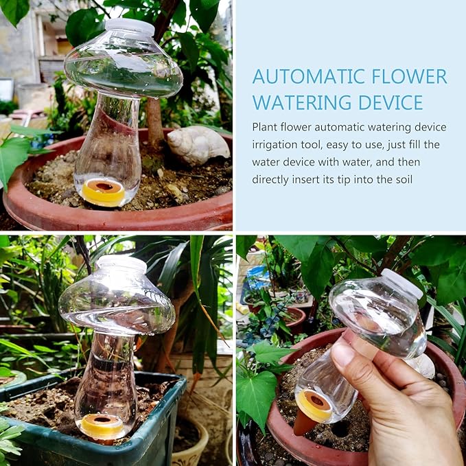 Yardwe 5PCS Plant Watering Globes, 300ML Self-Watering Bulb Mushroom Shape Watering Bulb Plant Waterer Stakes for Indoor Outdoor Plants