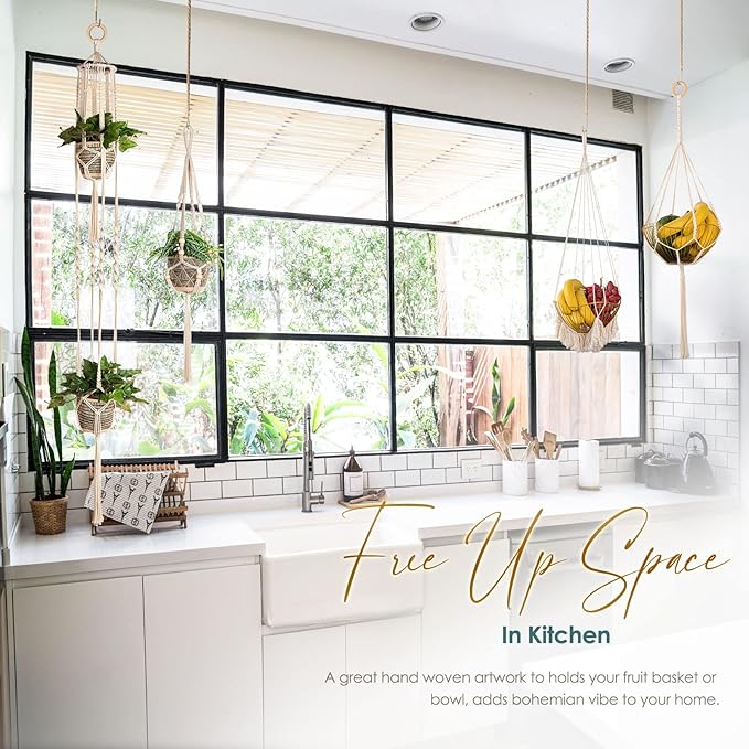 ANROYE Macrame Plant Hanger for Indoor Set of 4, Bohemian Hanging Planter with Tassels for Flower Pot, Boho Decorative Houseplant Rope Holder for Home Decor Bedroom Window Farmhouse