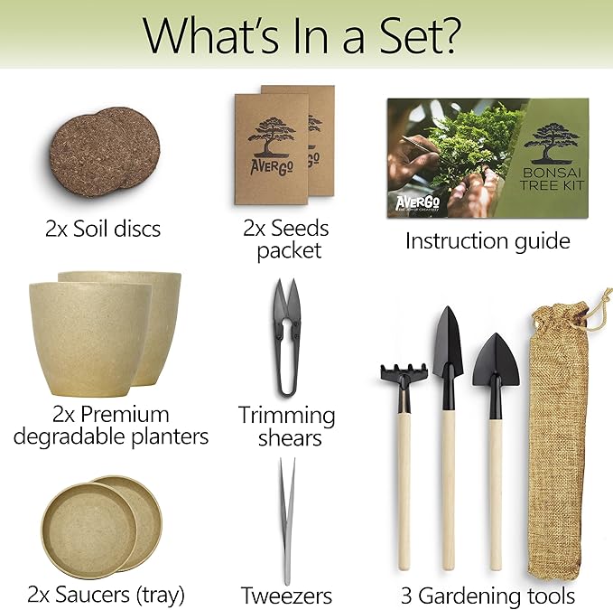 Bonsai Starter Kit – 2X Bonsai Tree | Complete Indoor Starter Kit for Growing Bonsai Plants with Tools & Planters – Gardening Gifts for Women & Men