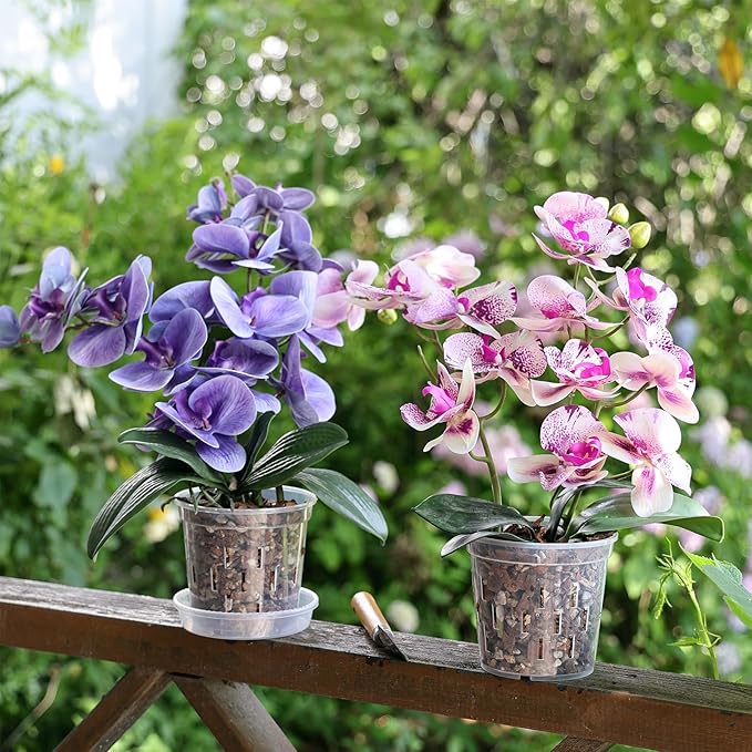 TRUEDAYS 4 Pack Orchid Pot 5 Inch Clear Plastic Plant Pots with Drainage Holes for Indoor Outdoor Plants