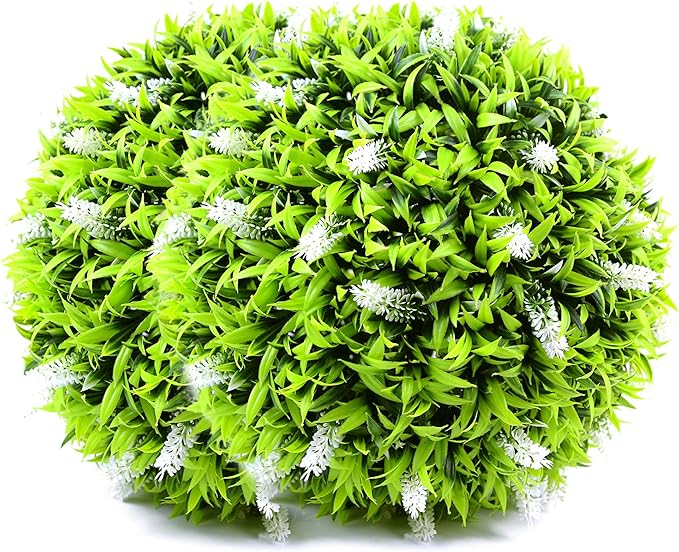 Sunnyglade 2 PCS 15 inch Artificial Plant Topiary Ball Faux Boxwood Decorative Balls for Backyard, Balcony,Garden, Wedding and Home Décor (White)