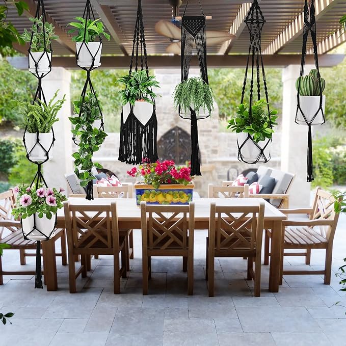 Macrame Plant Hangers, 6Pack Hanging Planters for Indoor Plants w/ 6 Set Hangers Kit Handmade Macromay Plant Hangers Indoor Flower Pots Holder Stand for Boho Home Décor (POTS NOT Included)