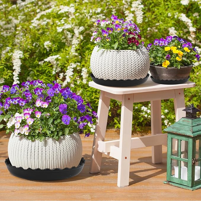 12 Packs Wave Plant Saucer - Plastic Flower Pot Drip Trays/Durable Heavy Duty Black Plant Tray for Indoor and Out Door Plant(6/8/10 inch)