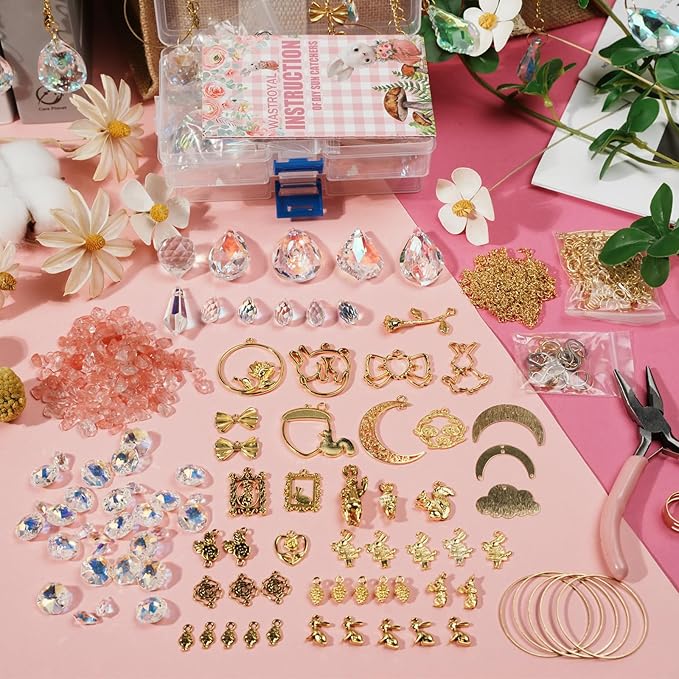 WASTROYAL 420 Pcs DIY Suncatcher Making Supplies Kits for Adults Hanging Prism Sun Catcher with Crystals Rainbow Maker for Indoor Window Home Wedding Garden Christmas Decor (Rabbit)