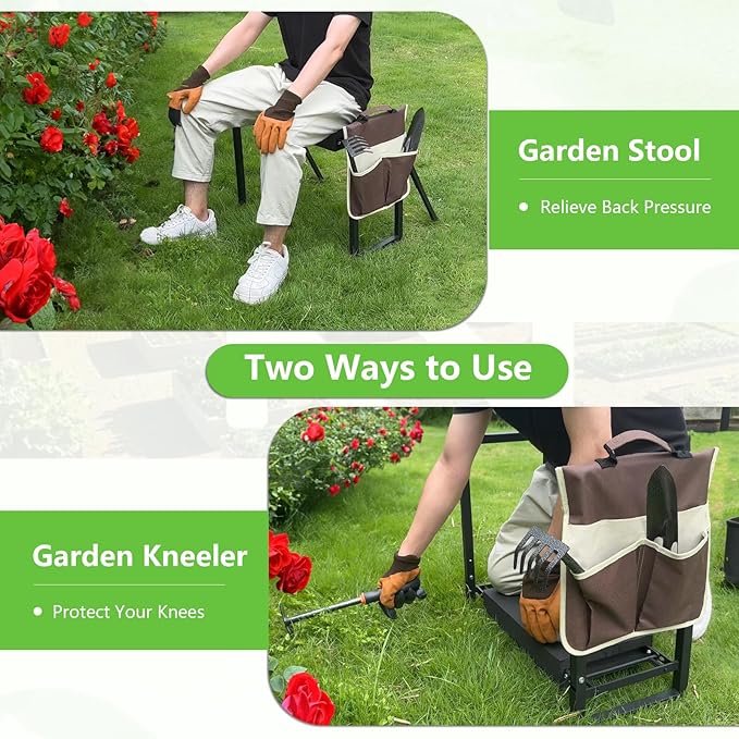 seasky Foldable Garden Kneeling and Seat, Anti-Tipping Garden Stool Widened Thick Soft Kneeling Pad,Heavy Duty Gardening Stool with Garden Tool Bag, Gardening Gift for Women(Without Gloves)