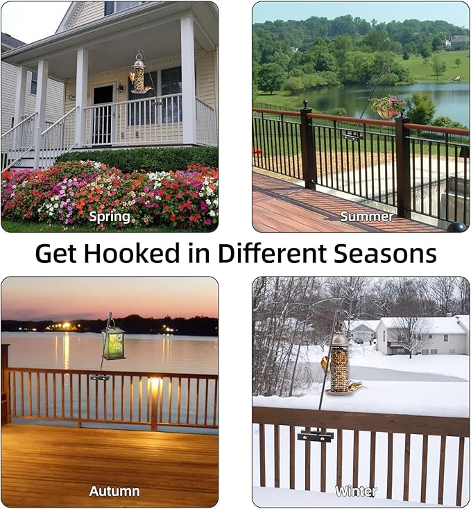 Deck Hook Railing Mount-Deck Railing Plant Hanger Outdoor,Metal Bird Feeder Hanger for Deck Railing,Fence Shepherds Hooks Pole Bracket for Hanging Hummingbird Feeder,Planter,Flower Baskets