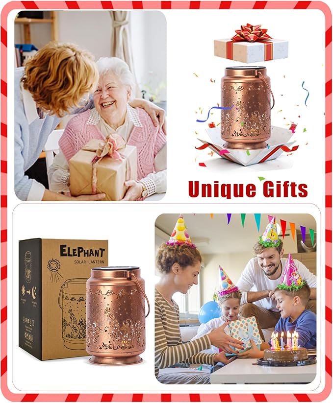 Nacome Elephant Solar Lantern for Garden Decor: Waterproof Hanging Metal Decoration with LED Lights for Yard Lawn Porch Patio Landscape Pathway โ Birthday Gifts for Mom Grandma Women