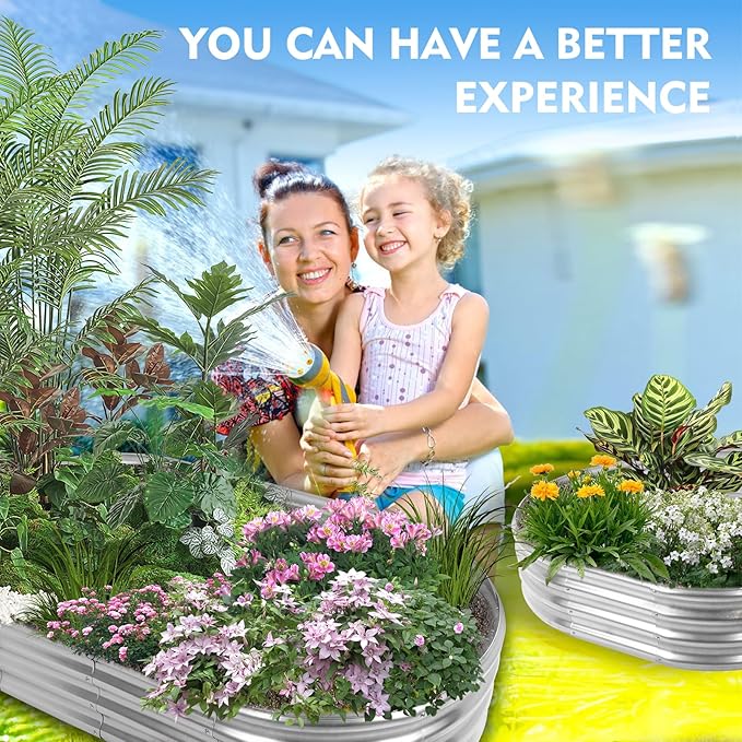 Durable -0.8MM Thick,Crimped Edge 6X3X1 FT Large Oval Galvanized Steel Raised Garden Bed/Galvanized Metal Planter Box for Planting in The Backyard/Garden (Silver, 72X36X12 Inches)